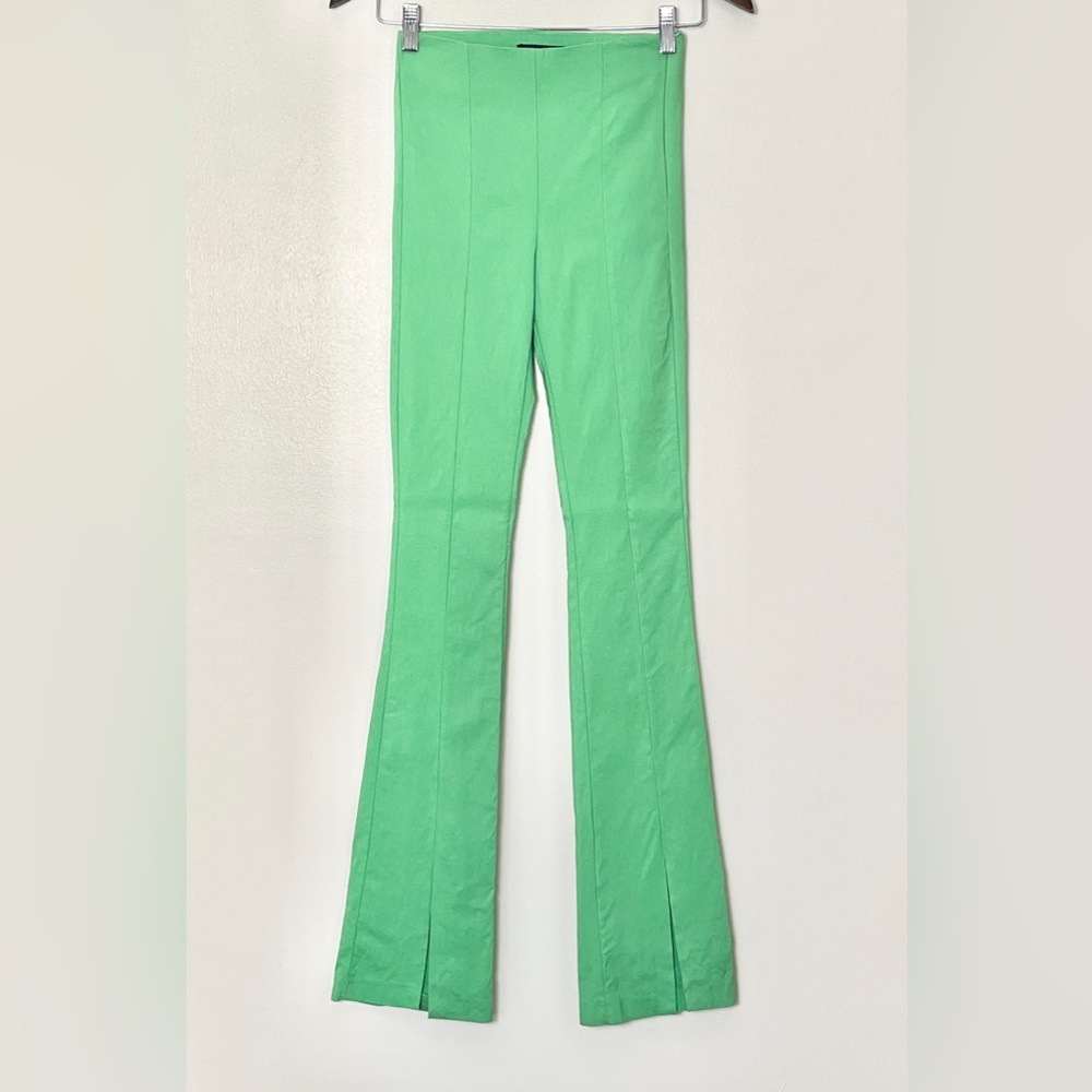 Zara Flared Spilt Hem Pants Women’s XS Green Earthy Festival Stretch Boho Chic